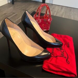 Christian Louboutin Black Leather Pointed-Toe Stiletto Pumps